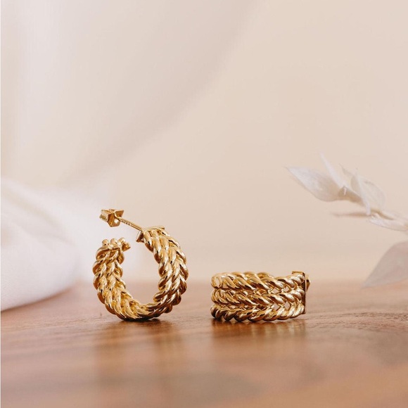NEW💎18K Gold Plated Braided Hoop Earrings*Rope Chain Earrings*Twisted Hoop - Picture 10 of 11